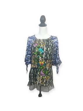 Krista Lee Embroidered Cold Shoulder Bat Sleeve Tunic Top Size S
